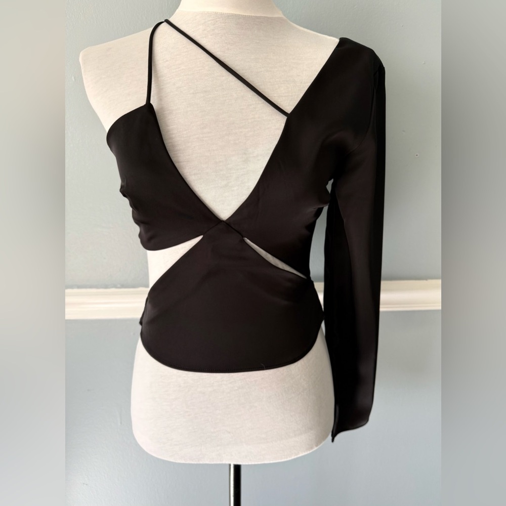 Zara Black Asymmetrical Cutout Top S
